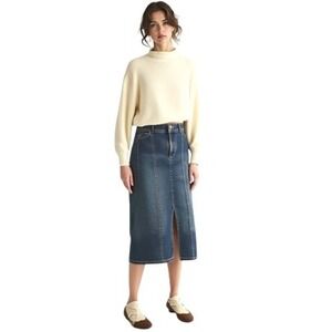 EUC We The Free Women's Pencil Denim Jean Slit Midi Skirt Medium Wash Size 26